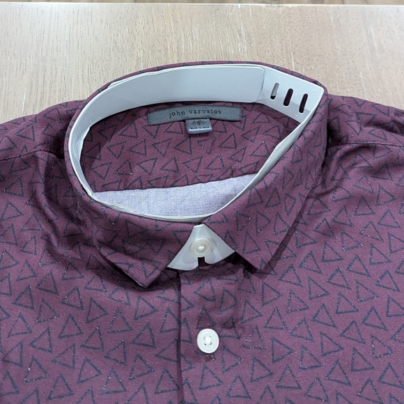 Mens John Varvatos Ross Geometric LS Button Up Shirt Dark Plum Small - Picture 2 of 5
